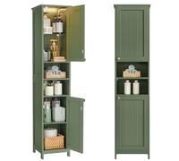 VASAGLE Armario de Baño Alto con Iluminación, Grande, Estantes Ajustables | Compartimentos Abiertos, para Espacios Pequeños, Rústico, Verde Bosque, Colección SOFIE BBC766CH03