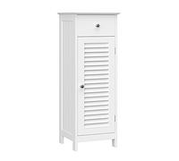 VASAGLE Armario de Baño, Armario de Pie, Almacenamiento de Baño, Marco de Madera con Puerta de Persiana, Cajón, Tablero de MDF, Blanco BBC43WT