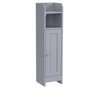 VASAGLE Armario de Baño, Armario Esquinero con Puerta y Estantes, Organizador de Almacenamiento, Estrecho, para Papel Higiénico, Estantes Ajustables, Gris Místico BBC310P36