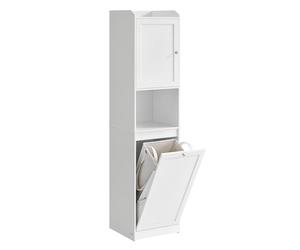 VASAGLE Armario de Baño con Cesto Ropa Sucia, Armario Alto, Bolsa de Ropa Extraíble, Asas, Compartimento con Puerta, Mueble de Baño, 40 x 40 x 170 cm, Blanco Nube BBC761W01