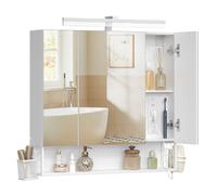 VASAGLE Armario de Baño con Espejo 3 Puertas, Mueble de Pared con Espejo, Enchufe, Cesta Colgante, Soporte para Secador de Pelo, para Baño, Lavabo, Blanco Mate BBK146WB01