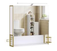 VASAGLE Armario de Baño con Espejo y Luz LED, Mueble de Pared, 3 Puertas | Enchufe Integrado, Cesta Colgante, Soporte para Secador, 16,3 x 70 x 70 cm, Colección DACEY BBK124A10