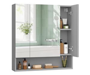 VASAGLE Armario de Baño con Puertas de Espejo, Estantes Ajustables | Armario de Pared de Baño, 70 x 16,5 x 75 cm, Gris Paloma, Colección KAILYN BBK129G01