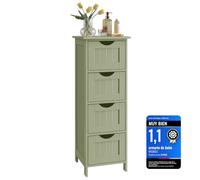 VASAGLE Armario de Baño de Pie, con 4 Cajones, 30 x 30 x 82,2 cm | Armario de Almacenamiento, Estilo Farmhouse, para Sala de Estar, Comedor, Cocina, Verde Laurel, Colección SOFIE LHC040C02