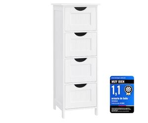 VASAGLE Armario de Baño de Pie, con 4 Cajones, 30 x 30 x 82,2 cm | Armario de Almacenamiento, Estilo Farmhouse, para Sala de Estar, Comedor, Cocina, nube blanca, Colección SOFIE LHC40W