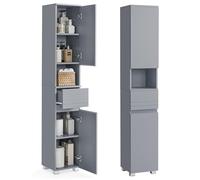 VASAGLE Armario de Baño, Mueble de Almacenamiento, 30 x 30 x 170 cm | Con 1 Cajón, Compartimientos, Estantes Ajustables, Gris Paloma, Colección Kailyn, BBC560P36