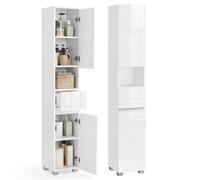 VASAGLE Armario de Baño, Mueble de Almacenamiento, 30 x 30 x 170 cm | Con un Cajón, Compartimientos, Estantes Ajustables, nube blanca, Colección KAIN, BBC560P31