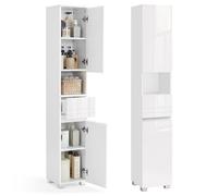 VASAGLE Armario de Baño, Mueble de Almacenamiento, con un Cajón, Compartimientos, Estantes Ajustables, 30 x 30 x 170 cm, Blanco Nube BBC560P31