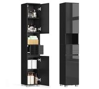 VASAGLE Armario de Baño, Mueble de Almacenamiento, con un Cajón, Compartimientos, Estantes Ajustables, 30 x 30 x 170 cm, Negro Tinta BBC560B01