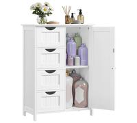 VASAGLE Armario de Baño, Mueble de Baño Estrecho, Cómoda de Baño, Cajonera con 4 Cajones, Armario con Puerta, Estante Ajustable, 35 x 65 x 90 cm, Blanco Nube LHC042W01