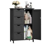 VASAGLE Armario de Baño, Mueble de Baño Estrecho, Cómoda de Baño, Cajonera con 4 Cajones, Armario con Puerta, Estante Ajustable, 30 x 55 x 82 cm, Negro Tinta LHC041B02