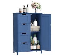 VASAGLE Armario de Baño, Mueble de Baño Estrecho, Cómoda de Baño, Cajonera con 4 Cajones, Armario con Puerta, Estante Ajustable, 30 x 55 x 82 cm, Azul Bahía LHC041QE02