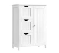 VASAGLE Armario de Baño, Mueble Estrecho, Cómoda, Cajonera con 3 Cajones, con Puerta, Estante Ajustable, 30 x 60 x 81 cm, Blanco Nube BBC49WT