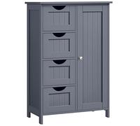VASAGLE Armario de Baño, Mueble Estrecho, Cómoda, Cajonera con 4 Cajones, con Puerta, Estante Ajustable, 30 x 55 x 82 cm, Gris Oscuro LHC41GY