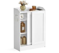 VASAGLE Armario de Baño, Puertas Correderas, 60 x 20 x 80 cm | Mueble Baño, Compartimento Papel Higiénico y Escobilla de Baño, Estantes Ajustables, Nube Blanca, Colección SIREN BBC752W01