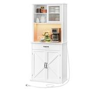 VASAGLE Armario de Cocina con Luz y Multienchufe, 3 Puertas y 1 Cajón | Alacena de Cocina con Estantes Ajustables, Estilo Granja, Blanco Nube, Colección LIRY BBK363W21