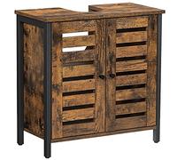VASAGLE Armario de Lavabo, Puertas de persiana, 60 x 30 x 60 cm | Mueble de baño, Marco de hierro, Tablero ajustable, Estilo granja, Marrón Rústico y Negro, Colección HANIS BBC902B01