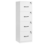 VASAGLE Armario de Oficina, Archivador para Documentos, Soporte para Impresora con 4 Cajones Bloqueables, Riel Ajustable, para Formato A4 y Cartas, Blanco Nube OFC082W02