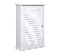 VASAGLE Armario de Pared, Armario Colgante de Baño, Armario para Medicamentos con Estante Ajustable y Puerta con Persiana, 40 x 16 x 60 cm, Madera, Blanco BBC24WT
