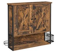 VASAGLE Armario de Pared, Armario de Baño, 2 Puertas, con Estante Ajustable, Porta Secador de Pelo, Cesta, Estilo Industrial, Marrón Rústico y Negro BBK123B01