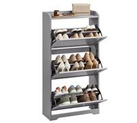 VASAGLE Armario Zapatero con 3 Solapas, Zapatero, Estante para Zapatos, Panel Superior, Divisor Ajustable, para hasta 12-20 Pares de Zapatos, Pasillo, 24 x 60 x 121,2 cm, Gris tórtola LBC036GD01