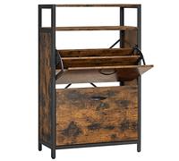 VASAGLE Armario Zapatero, Organizador de Zapatos con 2 Compartimentos Abatibles, para 8-12 Pares de Zapatos, a Prueba de Polvo, 30 x 60 x 95 cm, Entrada, Marrón Rústico y Negro LBS800B01