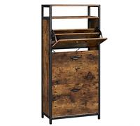 VASAGLE Armario Zapatero, Organizador de Zapatos con 3 Compartimentos Abatibles, para 12-18 Pares de Zapatos, a Prueba de Polvo, 30 x 60 x 130 cm, Entrada, Marrón Rústico y Negro LBS101B01