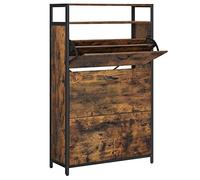 VASAGLE Armario Zapatero, Organizador de Zapatos con 3 Compartimentos Abatibles, para 15-24 Pares de Zapatos, a Prueba de Polvo, 30 x 80 x 130 cm, Entrada, Marrón Rústico y Negro LBS802B01