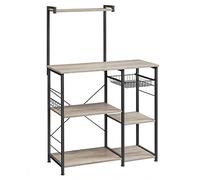 VASAGLE Baker's KKS035B02 - Estante para microondas con cesta de alambre, 6 ganchos S, almacenamiento de herramientas para condimentos, ollas y sartenes, Greige & Black