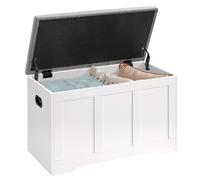 VASAGLE Banco Arcón con Tapa, 2 Bisagras de Seguridad, 80 x 40 x 49 cm | Banco Zapatero, Estilo Rústico, para Recibidor, Dormitorio, Salón, Blanco Nube y Gris Paloma, Colección SIREN LSB067W101