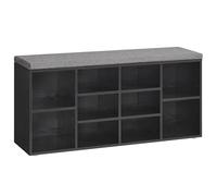 VASAGLE - Banco para Zapatos, Banco de Almacenamiento con cojín Acolchado, 10 Compartimentos, estantes Ajustables, para Sala de Estar, Pasillo, 30 x 104 x 48 cm, Negro leñoso LHS010B07
