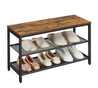VASAGLE Banco para Zapatos con Asiento, 2 Estantes de Malla, Metálico | Organizador de Almacenamiento de Zapatos, 80 x 30 x 44,5 cm, Industrial, Marrón Rústico y Negro, Colección DACEY LBS74X