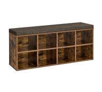 VASAGLE Banco Zapatero, 8 Compartimentos, Asiento Acolchado | Organizador Zapatero, 4 Estantes Ajustables, Compacto, para Entrada, Pasillo, Marrón Rústico, Colección CUSTOS LHS238K01