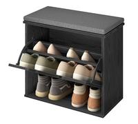 VASAGLE Banco Zapatero Acolchado, Cajón Abatible, para 6 Pares de Zapatos | Mueble de Recibidor, 3 Niveles, 30 x 60 x 53,5 cm, Negro Ébano y Gris Pizarra, Colección SOFIE LSB121BE01