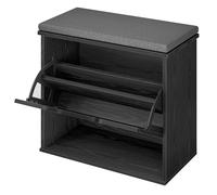 VASAGLE Banco Zapatero Acolchado, Mueble de Recibidor de 3 Niveles para 6 Pares de Zapatos, Cajón Abatible, 30 x 60 x 53,5 cm, para Entrada, Dormitorio, Negro Ébano y Gris Pizarra/Blanco Nube y Gris N