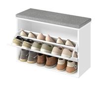 VASAGLE Banco Zapatero Acolchado, Mueble de Recibidor de 3 Niveles para 9 Pares de Zapatos, Cajón Abatible, 30 x 80 x 53,5 cm, para Entrada, Dormitorio, Blanco Nube y Gris Paloma LSB122WB01