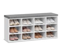 VASAGLE Banco Zapatero, Asiento Acolchado, 12 Compartimentos | Organizador, 12 Compartimentos, Compacto, para Entrada, Pasillo, Armario, Blanco y Gris, Colección CUSTOS LHS012W14
