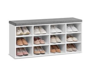 VASAGLE Banco Zapatero, Asiento Acolchado, 12 Compartimentos | Organizador, Estantes Ajustables, Compacto, para Entrada, Pasillo, Armario, Blanco y Gris, Colección CUSTOS LHS012W14
