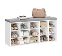 VASAGLE Banco Zapatero, Asiento Acolchado, 15 Compartimentos | Organizador, 15 Compartimentos, Compacto, para Entrada, Pasillo, Armario, Blanco Nube, Colección CUSTOS LHS15WT