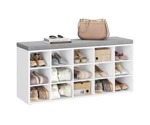 VASAGLE Banco Zapatero, Asiento Acolchado, 15 Compartimentos | Organizador, 15 Compartimentos, Compacto, para Entrada, Pasillo, Armario, Blanco Nube, Colección CUSTOS LHS15WT