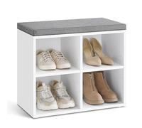 VASAGLE Banco Zapatero, Asiento Acolchado, 4 Compartimentos | Organizador, 2 Estantes Ajustables, Compacto, para Entrada, Pasillo, Armario, Blanco Nube, Colección CUSTOS LHS234W01