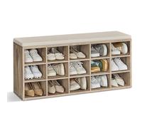 VASAGLE Banco Zapatero con 15 Compartimentos y Asiento Acolchado | Mueble Zapatero, Banco Recibidor, 30 x 105 x 48 cm, catalpa catalpa y Beige Capuchino, Colección CUSTOS LHS015K03