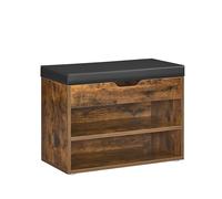 VASAGLE Banco Zapatero con Asiento Tapizado, 3 Compartimentos | Mueble Zapatero, Banco Recibidor, 60 x 30 x 44 cm, Entrada, Marrón Rústico y Negro Tinta, Colección CUSTOS LHS020K03