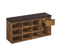 VASAGLE Banco Zapatero con Asiento y Cojín, 104 x 30,5 x 48 cm | Banco para Zapatos con Estante, Asiento Acolchado, para Entrada, Marrón Rústico y Marrón Nogal, Colección CUSTOS LHS024T01