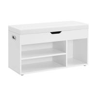 VASAGLE Banco Zapatero con Cojín, Banco de Almacenamiento, 3 Compartimentos, Almacenamiento Oculto, Estantes, para Sala de Estar, Pasillo, Dormitorio, Carga de 150 kg, Blanco/Marrón Rústico