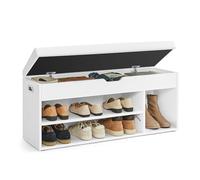 VASAGLE Banco Zapatero con Cojín, Banco de Almacenamiento, 3 Compartimentos, Almacenamiento Oculto, Estantes, Sala de Estar, Pasillo, Dormitorio, Carga 136 kg, Blanco Nube LHS130W14