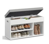 VASAGLE Banco Zapatero con Cojín, Banco de Almacenamiento, 3 Compartimentos, Almacenamiento Oculto, Estantes, para Sala de Estar, Pasillo, Dormitorio, Carga 136 kg, Blanco Nube y Gris Paloma LHS030W01