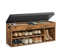 VASAGLE Banco Zapatero con Cojín, Banco de Almacenamiento, 3 Compartimentos, Almacenamiento Oculto, Estantes, Sala de Estar, Pasillo, Dormitorio, Carga 136 kg, Marrón Rústico LHS130B01