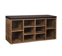 VASAGLE Banco Zapatero, con Cojín y 10 Compartimientos, 104 x 30 x 48 cm | Zapatero con Asiento, Estantes Ajustables, para Entrada, Sala de Estar, Color Marrón Rústico, Colección CUSTOS LHS010X01
