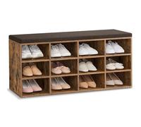 VASAGLE Banco Zapatero con Cojín y 12 Compartimientos, 104 x 30,5 x 48 cm | Zapatero con Asiento, Estantes Ajustables, para Entrada, Sala de Estar, Marrón Rústico, Colección CUSTOS LHS012B01
